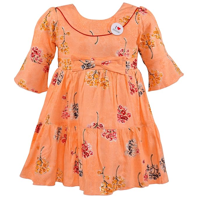 Girls Cotton Floral Printed Fit & Flare Dress with Bell Sleeves | Soft & Breathable Kids Casual Party Dress