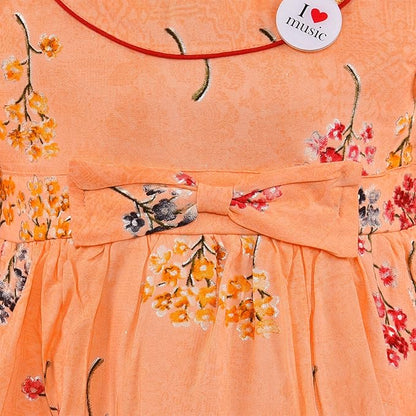 Girls Cotton Floral Printed Fit & Flare Dress with Bell Sleeves | Soft & Breathable Kids Casual Party Dress