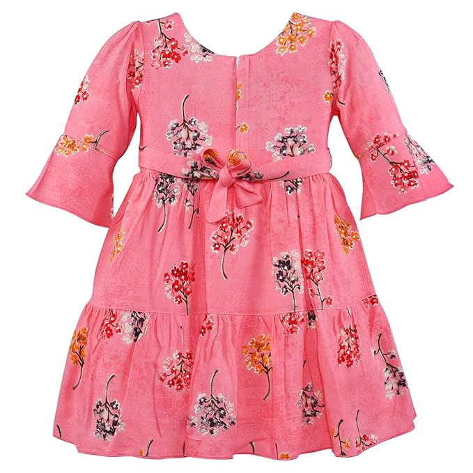 Girls Cotton Floral Printed Fit & Flare Dress with Bell Sleeves | Soft & Breathable Kids Casual Party Dress