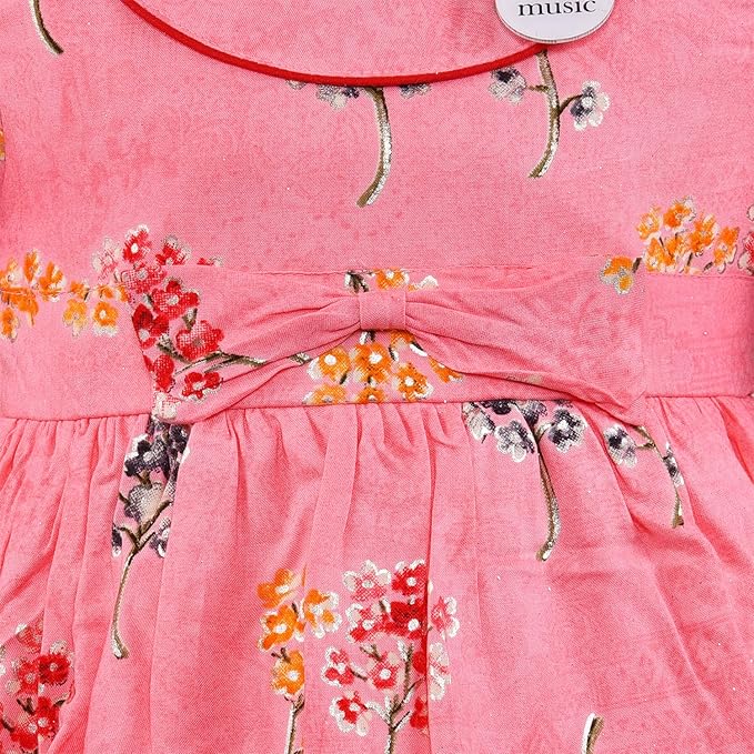 Girls Cotton Floral Printed Fit & Flare Dress with Bell Sleeves | Soft & Breathable Kids Casual Party Dress