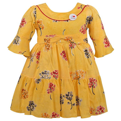 Girls Cotton Floral Printed Fit & Flare Dress with Bell Sleeves | Soft & Breathable Kids Casual Party Dress