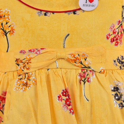 Girls Cotton Floral Printed Fit & Flare Dress with Bell Sleeves | Soft & Breathable Kids Casual Party Dress