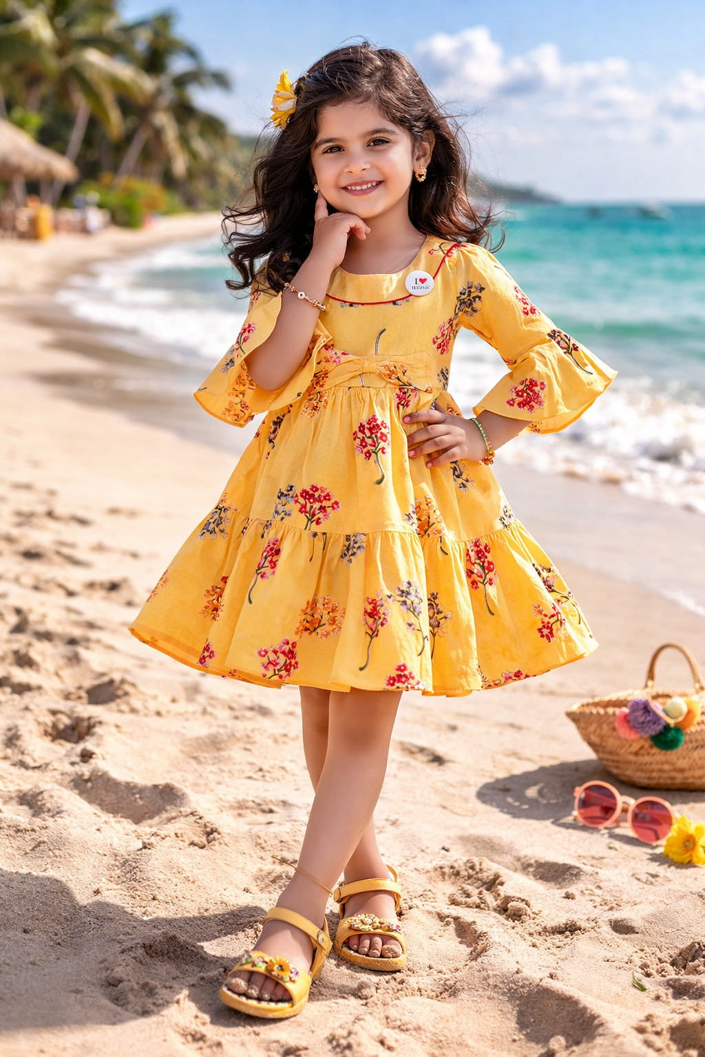 Girls Cotton Floral Printed Fit & Flare Dress with Bell Sleeves | Soft & Breathable Kids Casual Party Dress
