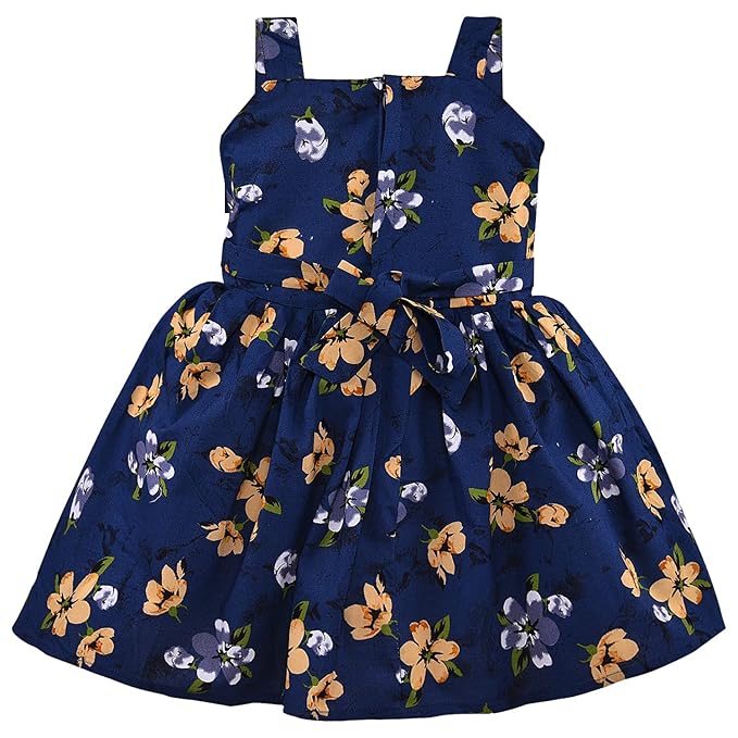 Girls Cotton Floral Printed Party Wear Dress with Bow Detail – Soft & Comfortable