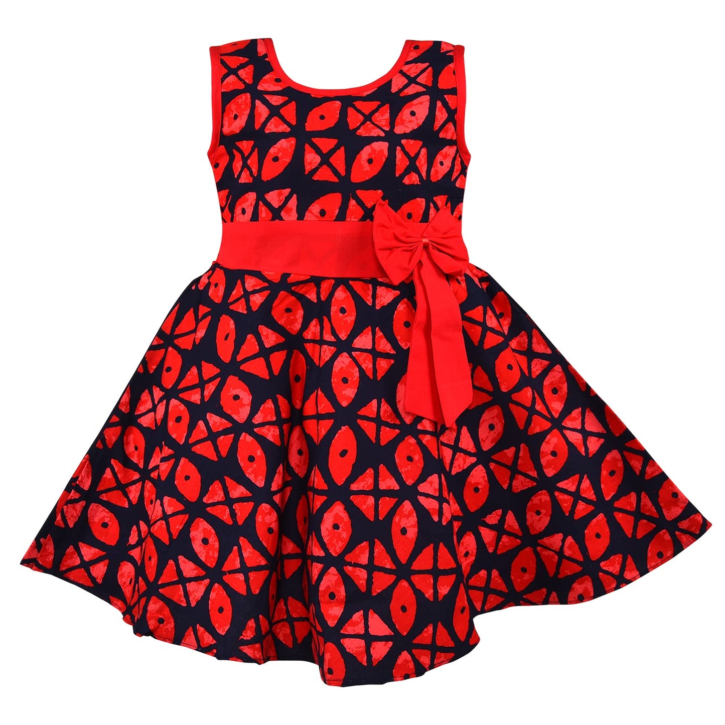 Girls Cotton Printed Party Wear Dress with Bow Belt – Soft, Stylish & Comfortable