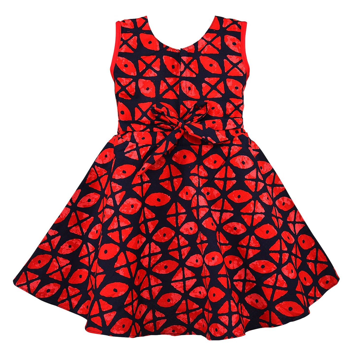 Girls Cotton Printed Party Wear Dress with Bow Belt – Soft, Stylish & Comfortable