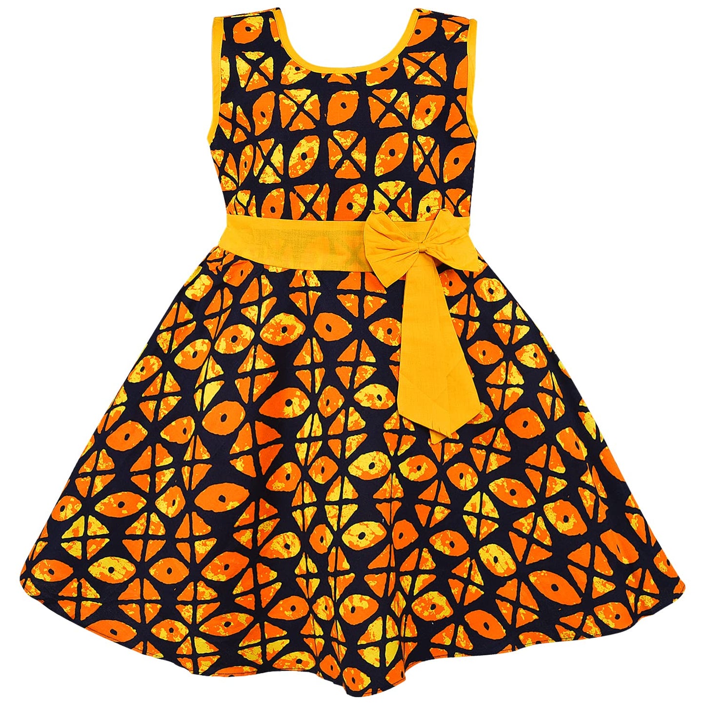 Girls Cotton Printed Party Wear Dress with Bow Belt – Soft, Stylish & Comfortable