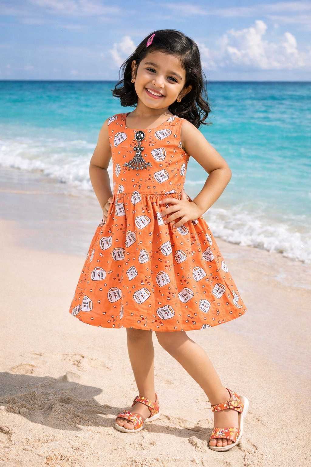 Girls Printed Cotton Sleeveless Dress