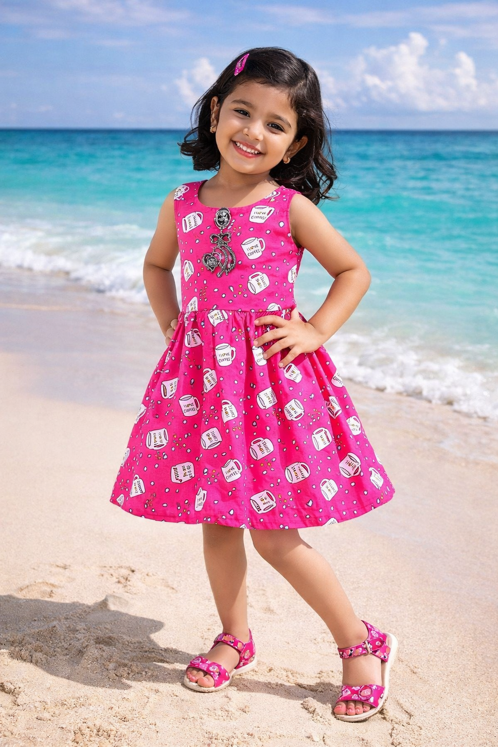 Girls Printed Cotton Sleeveless Dress