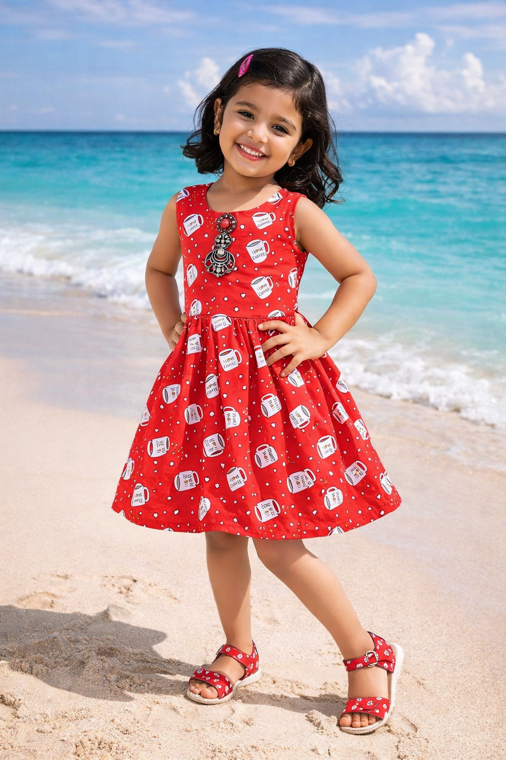 Girls Printed Cotton Sleeveless Dress