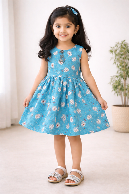 Girls Printed Cotton Sleeveless Dress
