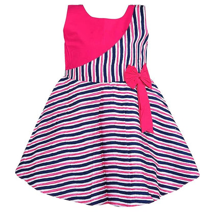Girls Striped Cotton Sleeveless Dress with Bow Detail