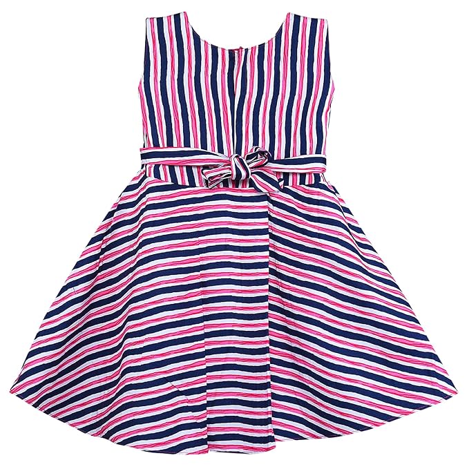 Girls Striped Cotton Sleeveless Dress with Bow Detail