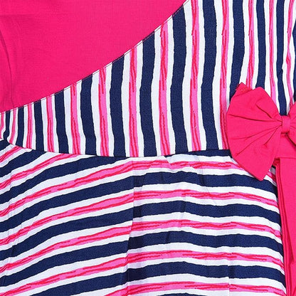 Girls Striped Cotton Sleeveless Dress with Bow Detail