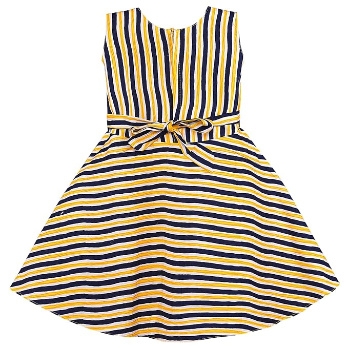 Girls Striped Cotton Sleeveless Dress with Bow Detail
