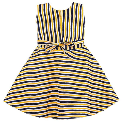 Girls Striped Cotton Sleeveless Dress with Bow Detail