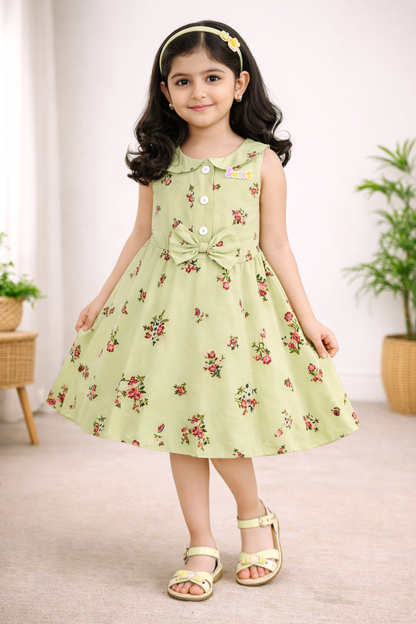 Girls Cotton Light Blue Floral Peter Pan Collar Dress