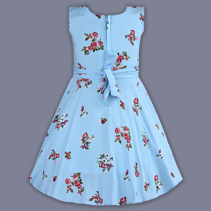 Girls Cotton Floral Print Collared Bow Summer Dress