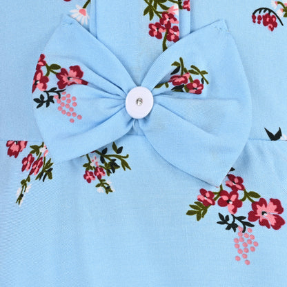 Girls Cotton Floral Print Collared Bow Summer Dress