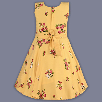 Girls Cotton Floral Print Collared Bow Summer Dress
