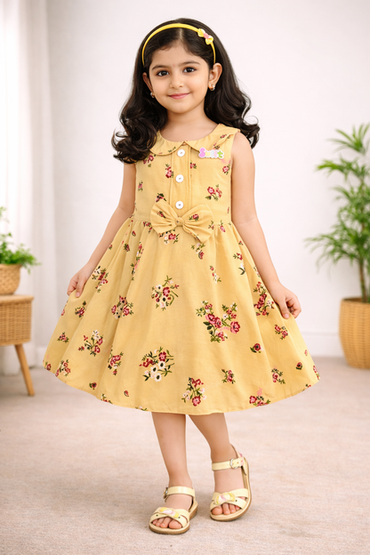 Girls Cotton Light Blue Floral Peter Pan Collar Dress