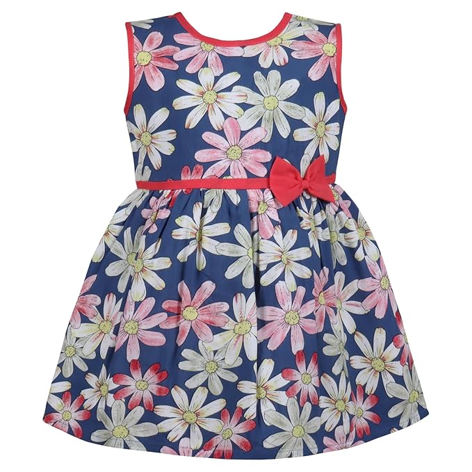 Girls Floral Printed Cotton Sleeveless Dress with Bow Detail