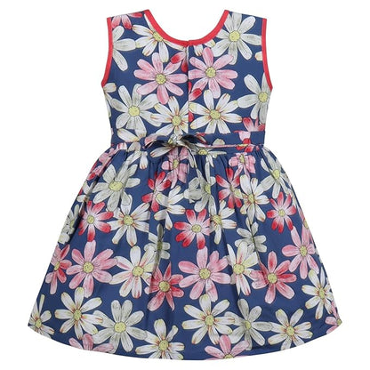 Girls Floral Printed Cotton Sleeveless Dress with Bow Detail