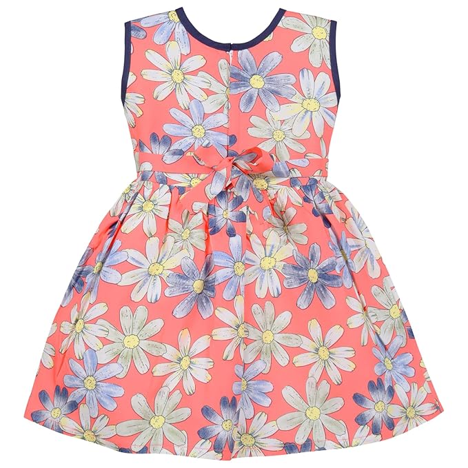 Girls Floral Printed Cotton Sleeveless Dress with Bow Detail