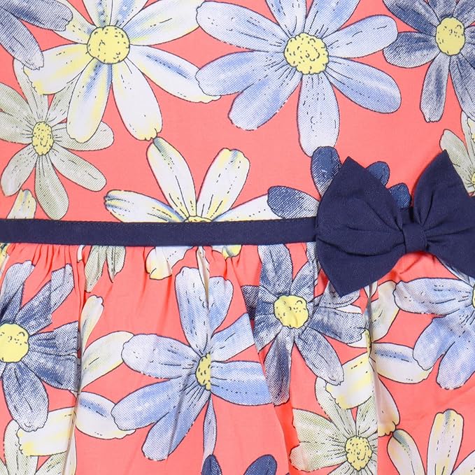 Girls Floral Printed Cotton Sleeveless Dress with Bow Detail