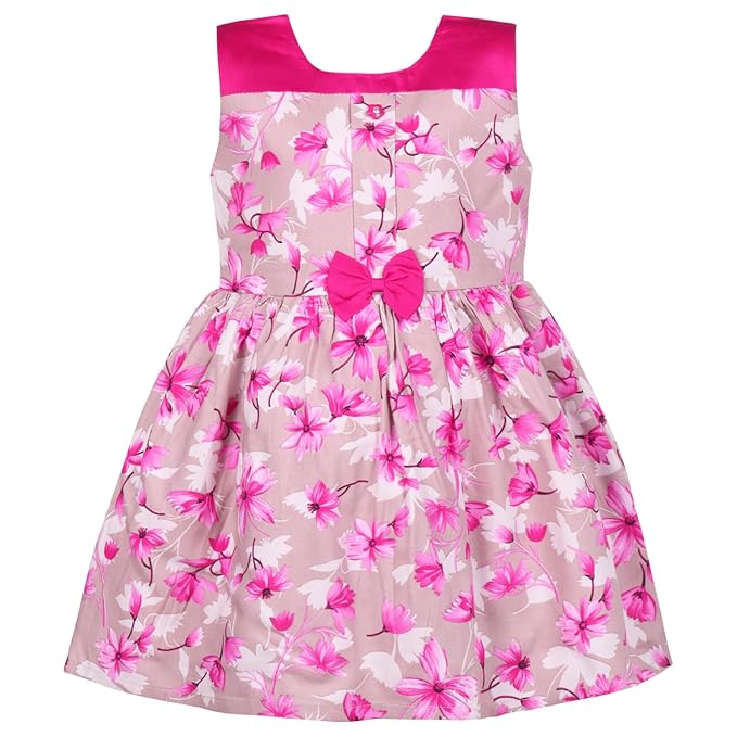 Girls Floral Printed Cotton Sleeveless Party & Casual Frock with Bow Detail