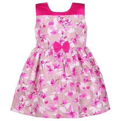 Girls Floral Printed Cotton Sleeveless Party & Casual Frock with Bow Detail