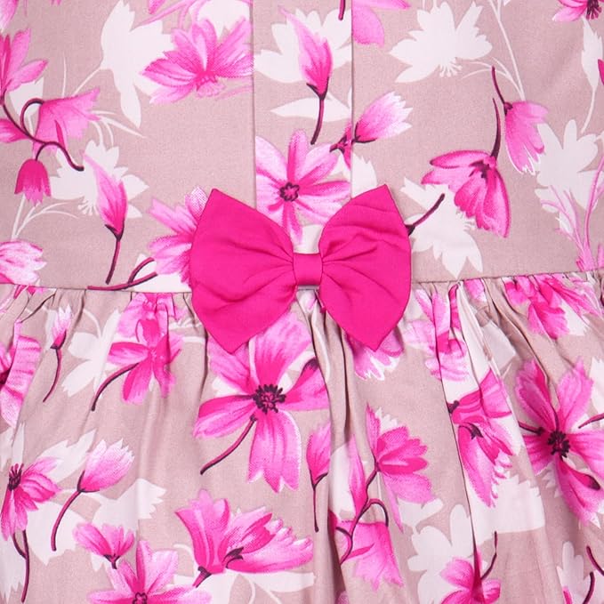 Girls Floral Printed Cotton Sleeveless Party & Casual Frock with Bow Detail