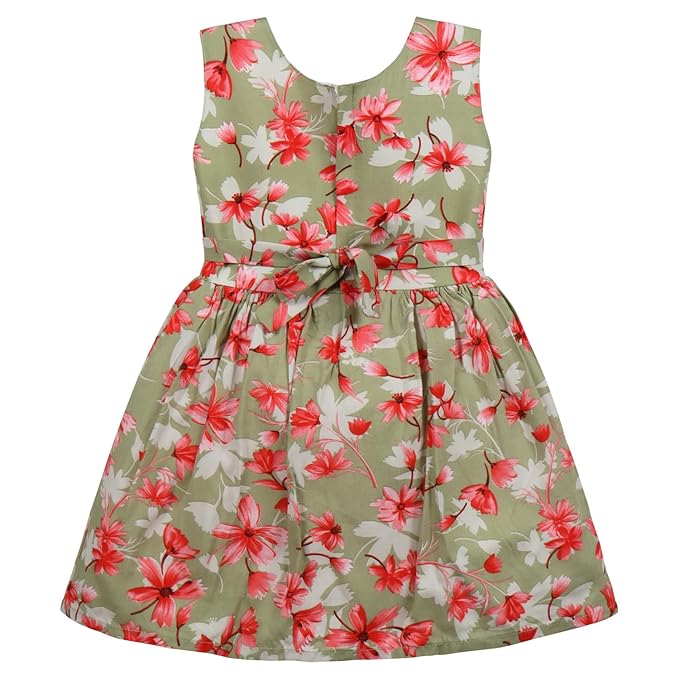 Girls Floral Printed Cotton Sleeveless Party & Casual Frock with Bow Detail