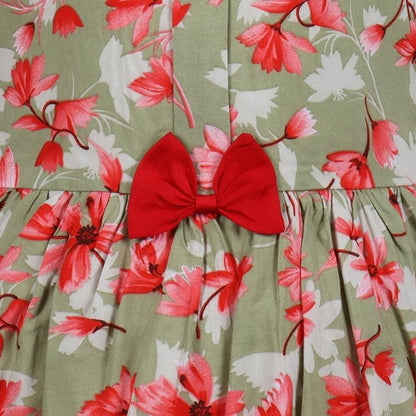 Girls Floral Printed Cotton Sleeveless Party & Casual Frock with Bow Detail