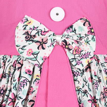 Girls Pink Cotton Floral Party Dress with Bow Detail | Soft & Comfortable Kids Wear