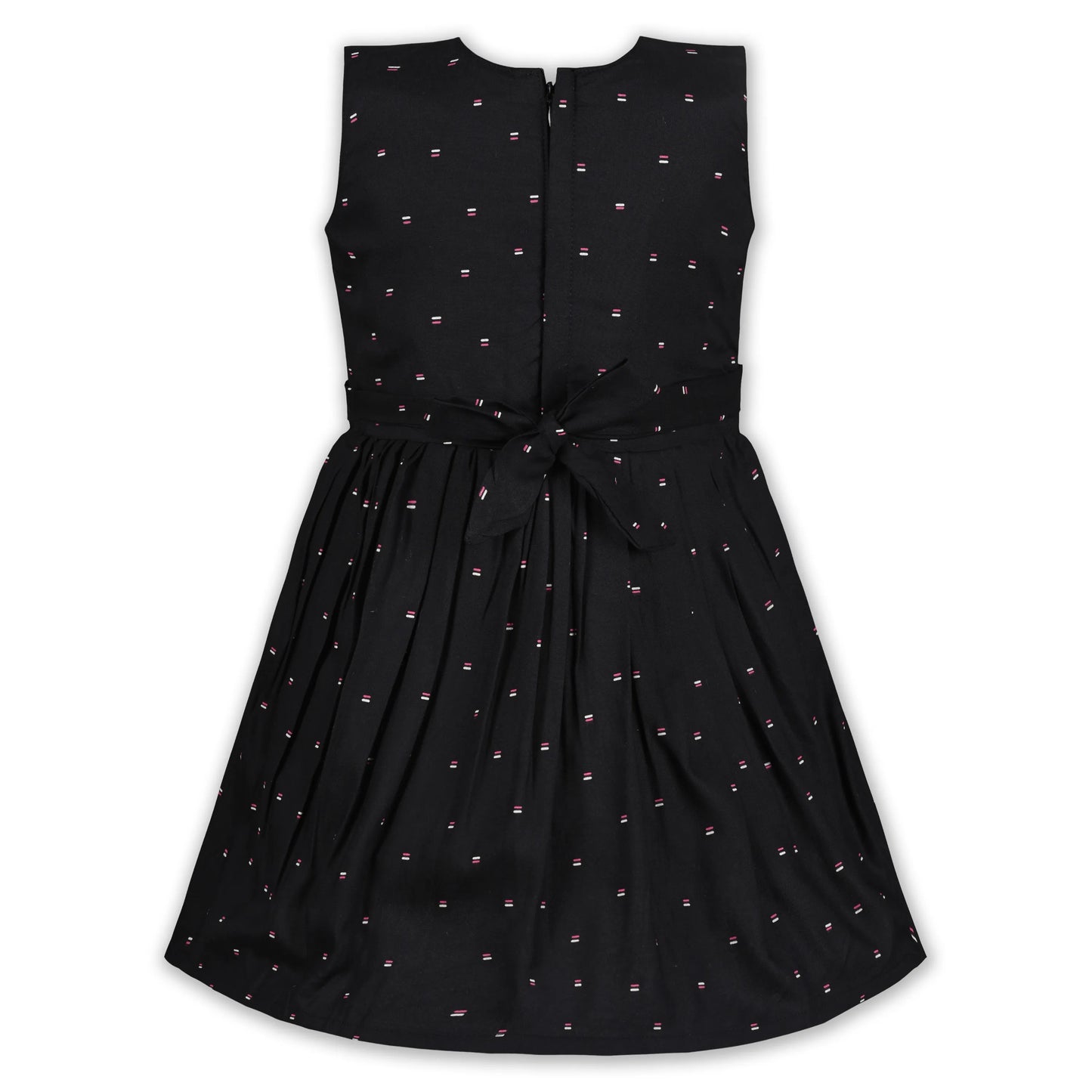 Black Cotton Party Frock for Girls with White Waist Belt & Bow