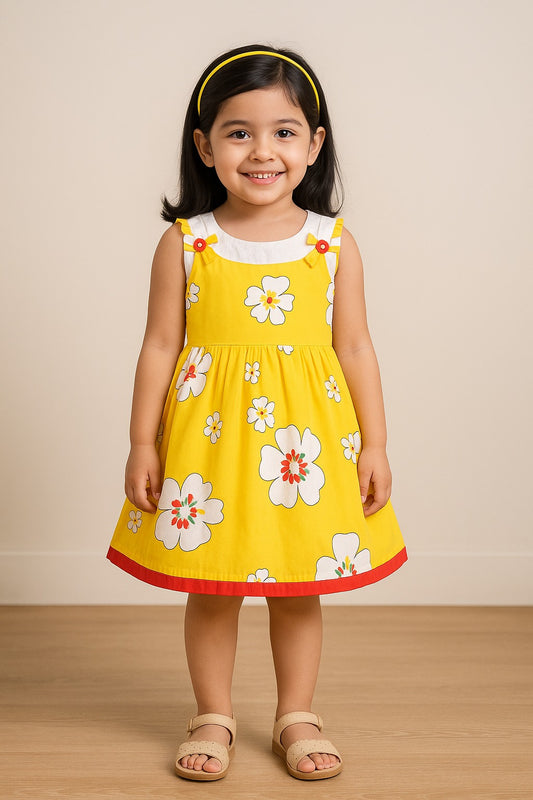 Girls Summer Cotton Floral Print Fit and Flare Frock Dress