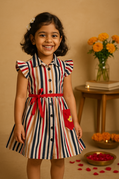 Girls Striped Pure Cotton Summer Dress