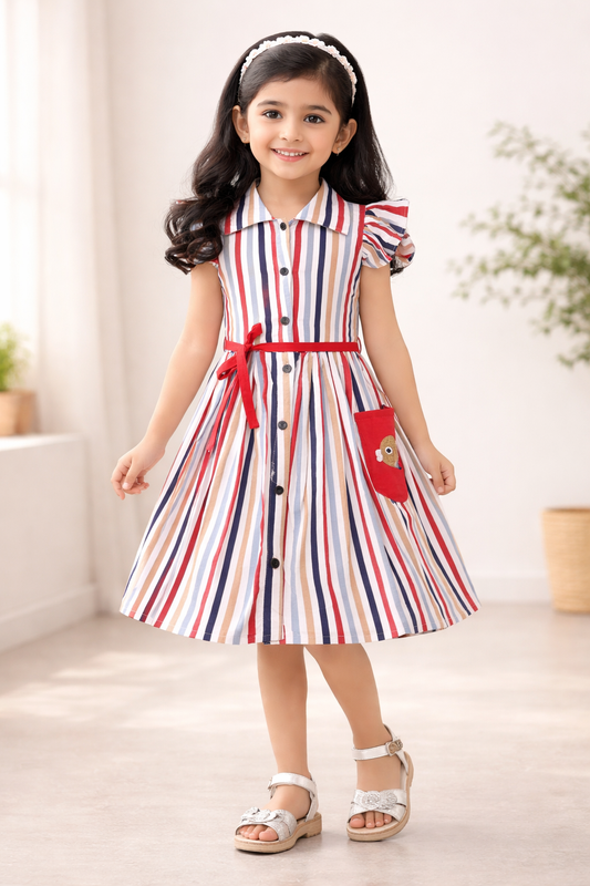 Girls Striped Pure Cotton Striped Shirt Dress