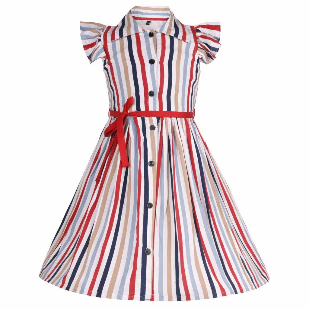 Girls Striped Pure Cotton Striped Shirt Dress