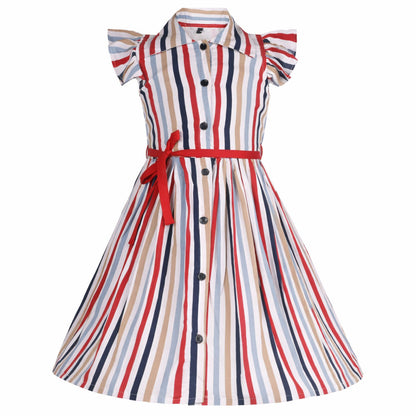 Girls Striped Pure Cotton Striped Shirt Dress