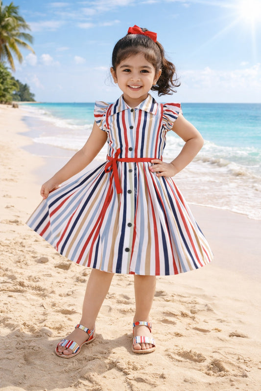 Girls Striped Pure Cotton Striped Shirt Dress