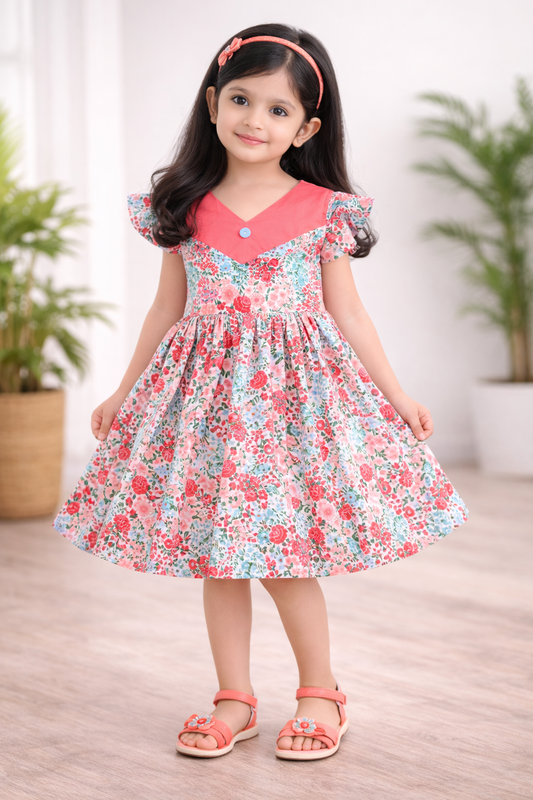 Girls Floral Printed Summer Casual Dress