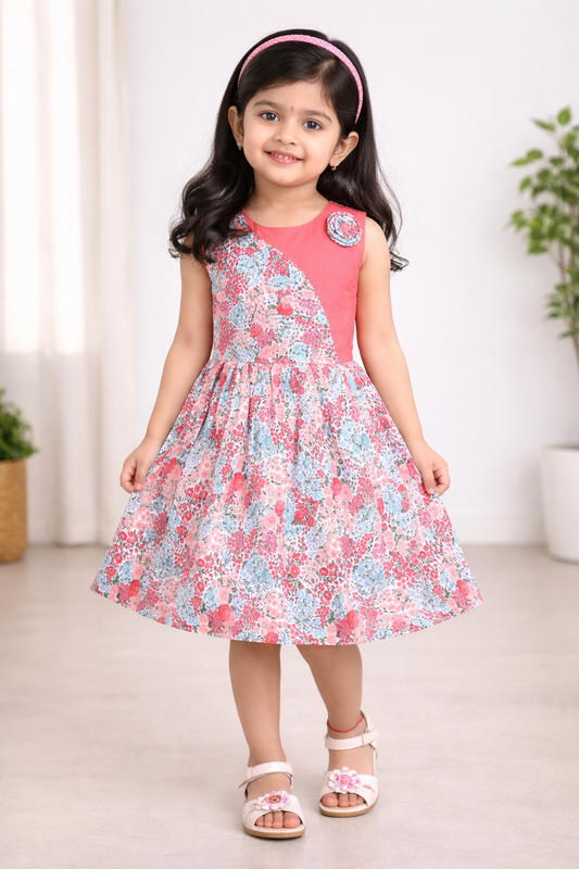 Girls Floral Print Fit and Flare Frock Dress