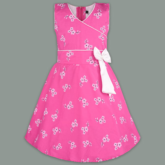 Girls Cotton Floral Print Bow Summer Dress