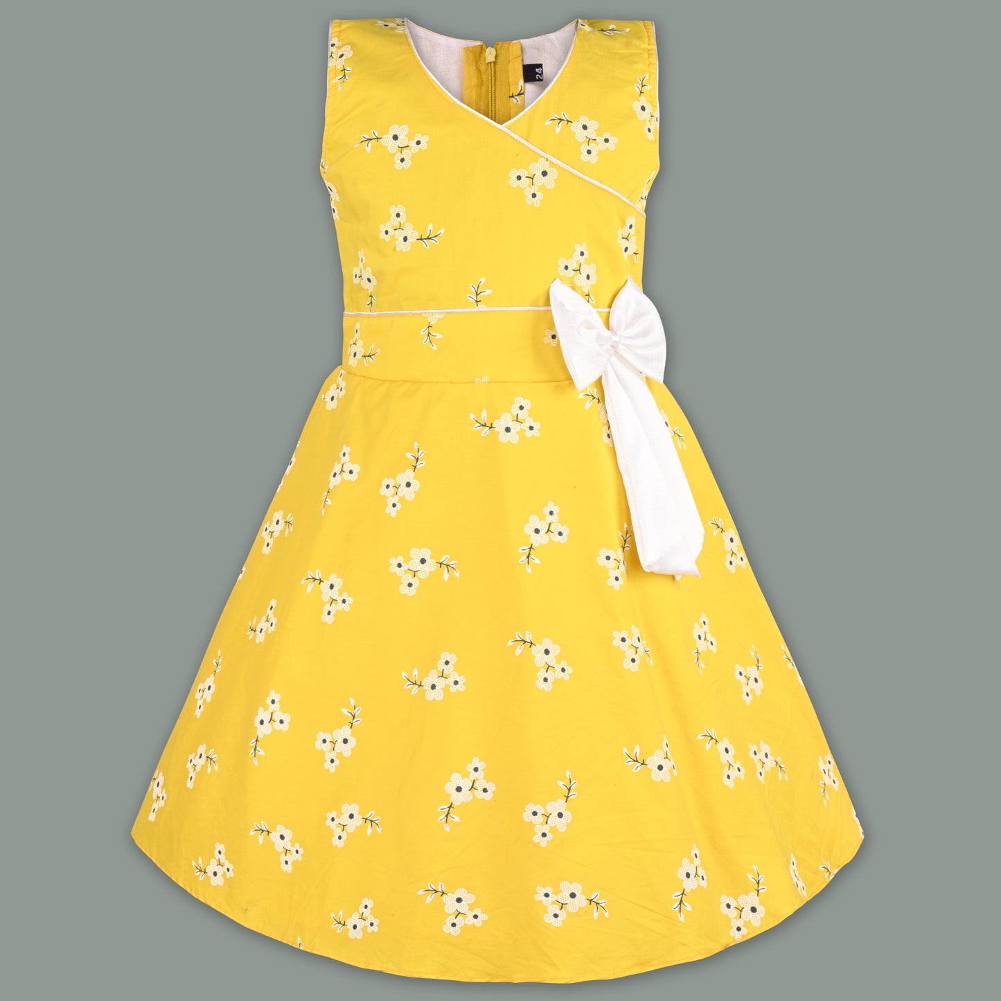 Girls Cotton Floral Print Bow Summer Dress