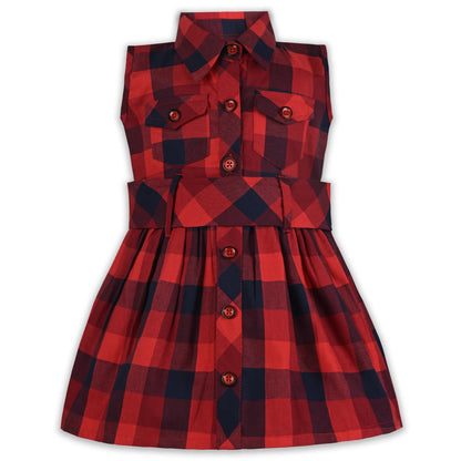 Girls Cotton Checkered Sleeveless Shirt Dress with Belt | Soft & Breathable Kids Casual Outfit