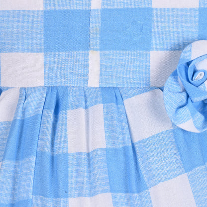 Girls Cotton Checked Party Frock for Girls with Floral Detail