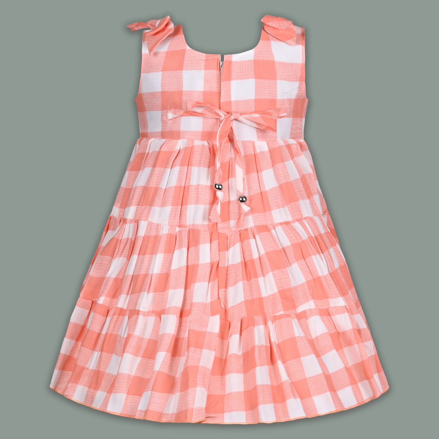 Girls Cotton Checked Party Frock for Girls with Floral Detail