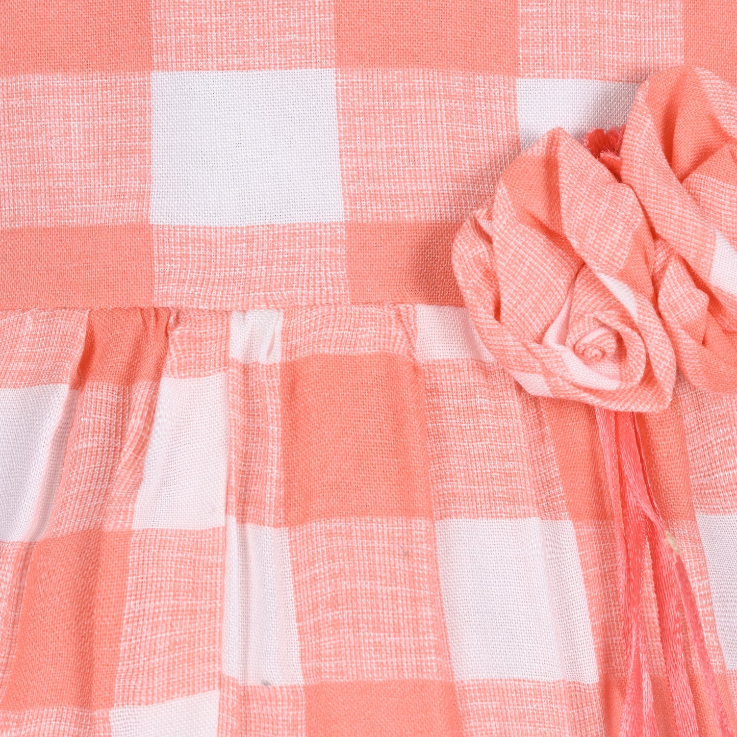 Girls Cotton Checked Party Frock for Girls with Floral Detail